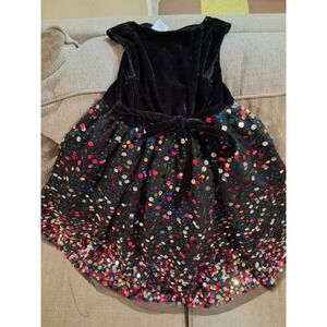 Girls Christmas‎ Dress Rainbow Sequins Black Velvet 6 VGUC